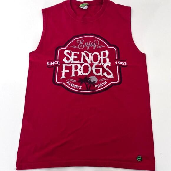 Senor Frogs Miami, FL Red Embroidered Sleeveless T-Shirt/Tank- S/M - Picture 1 of 7